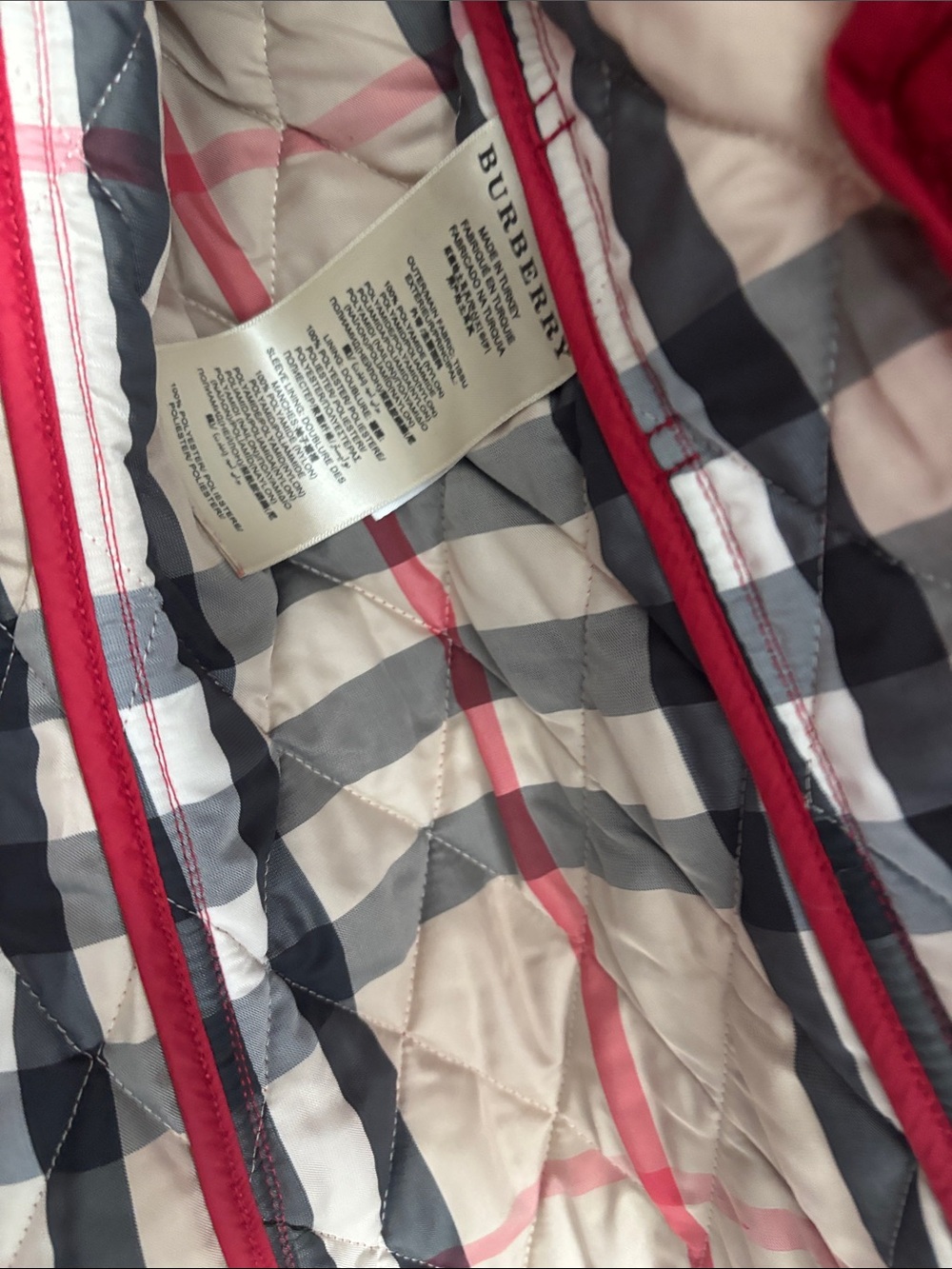 Burberry Red Quilted Puffer Jacket with Check Lining - Picture 3 of 7